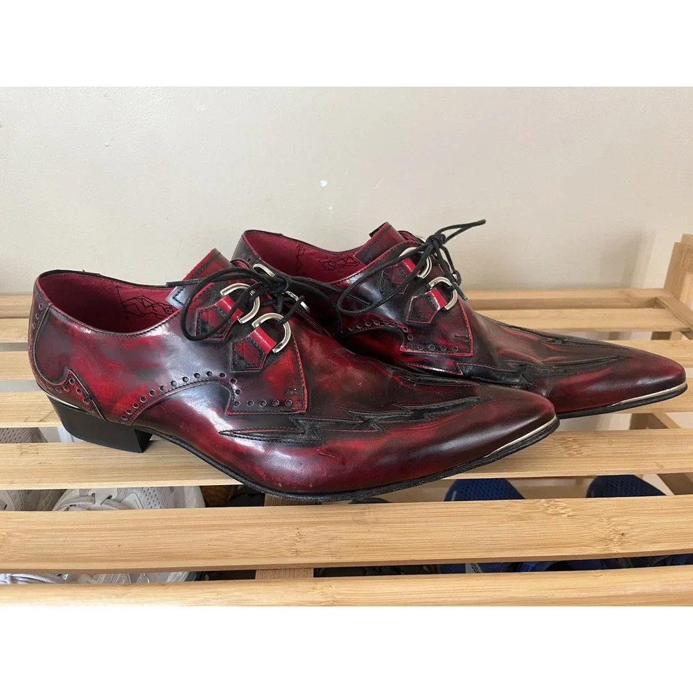 Jeffery West Muse Patent Leather Winklepicker Shoes Pointed Derby Cuban Heel Sz